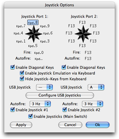 Power64 Joystick Options Dialog for a single USB Joystick